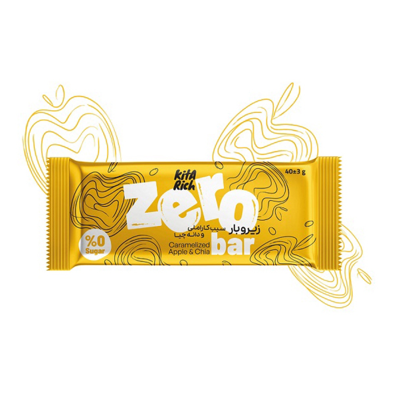 زیرو بار بدون شکر سیب کاراملی و دانه چیا کیتاریچ - 40 گرم بسته 12 عددی