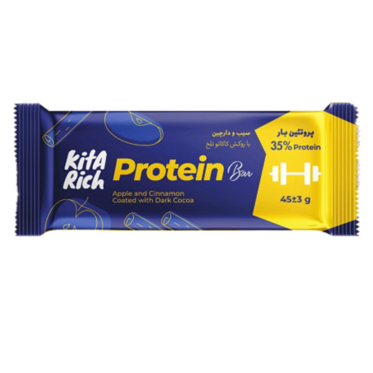 پروتئین بار سیب و دارچین و شکلات تلخ کیتاریچ - 45 گرم بسته 12 عددی