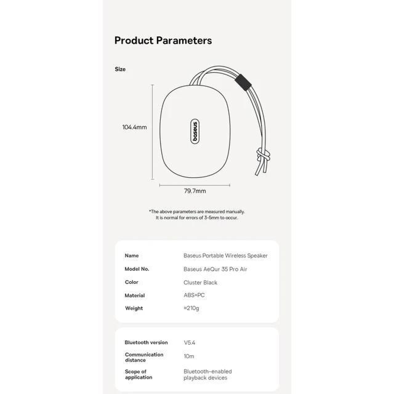 اسپیکر بلوتوثی قابل حمل بیسوس مدل AeQur 35 Pro