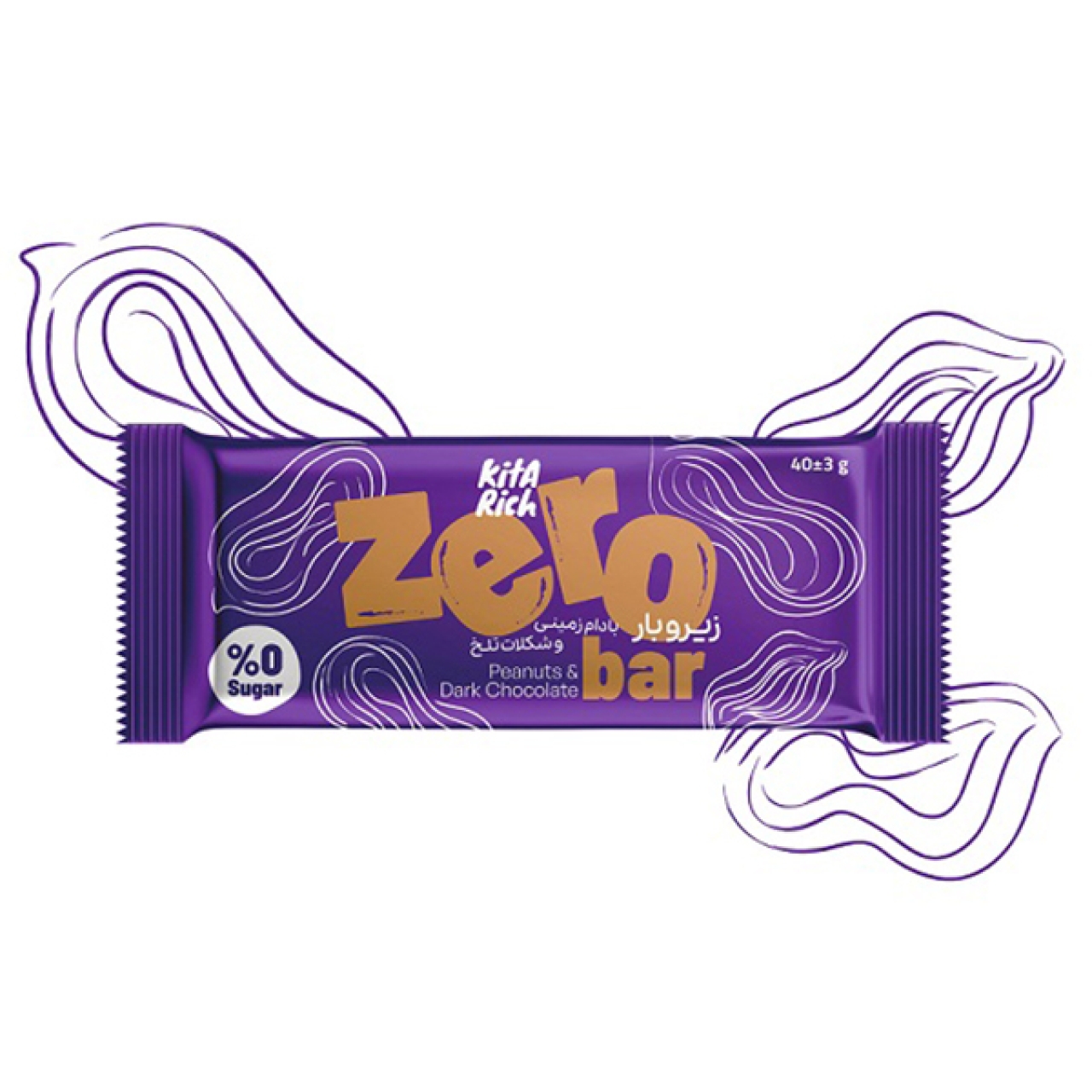 زیروبار بدون شکر بادام زمینی و شکلات تلخ کیتاریچ - 40 گرم بسته 12 عددی