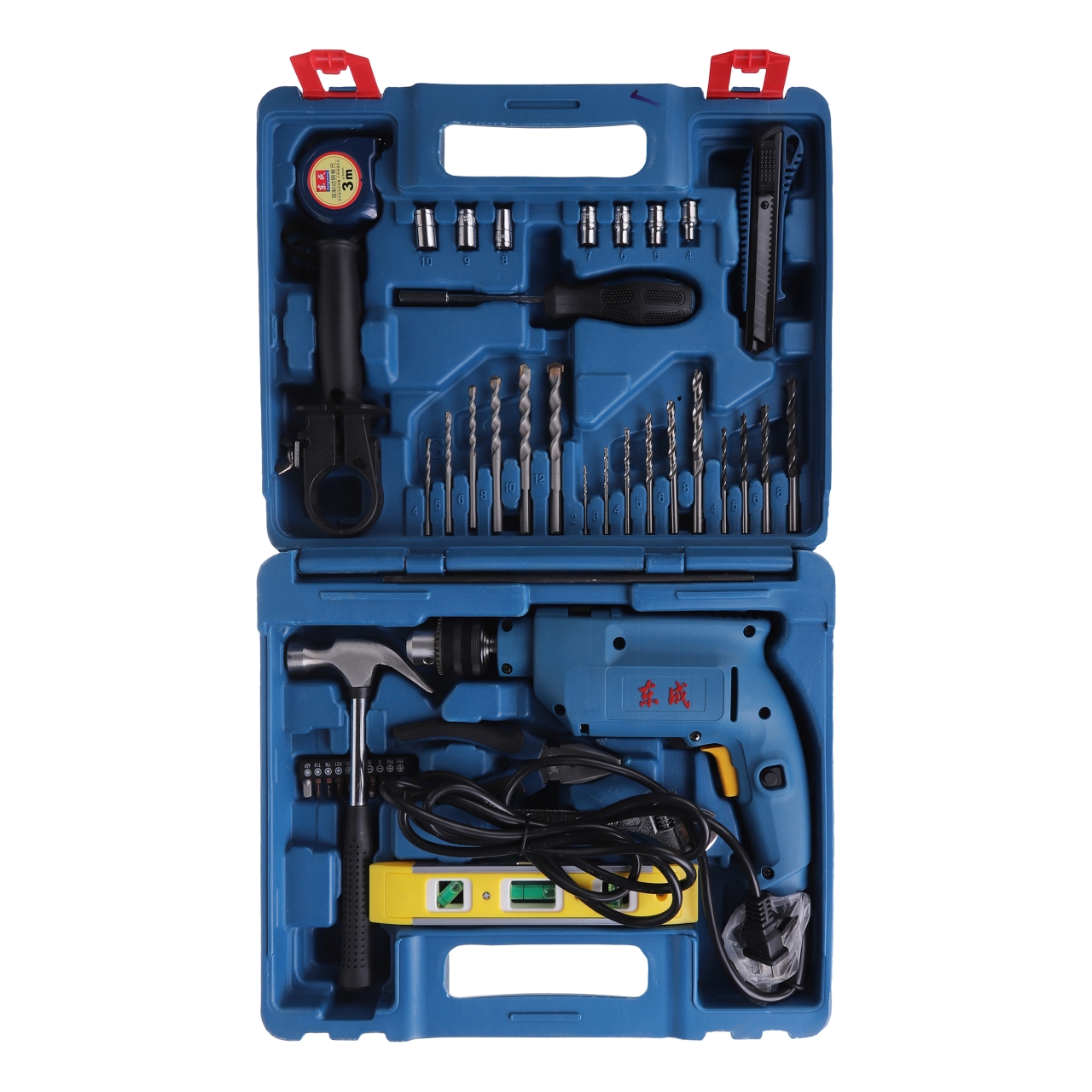 دریل چکشی 13 میلی متری 500 وات دانگ چنگ مدل DZJ04-13-z1j-ff04-13 مجموعه 43 عددی