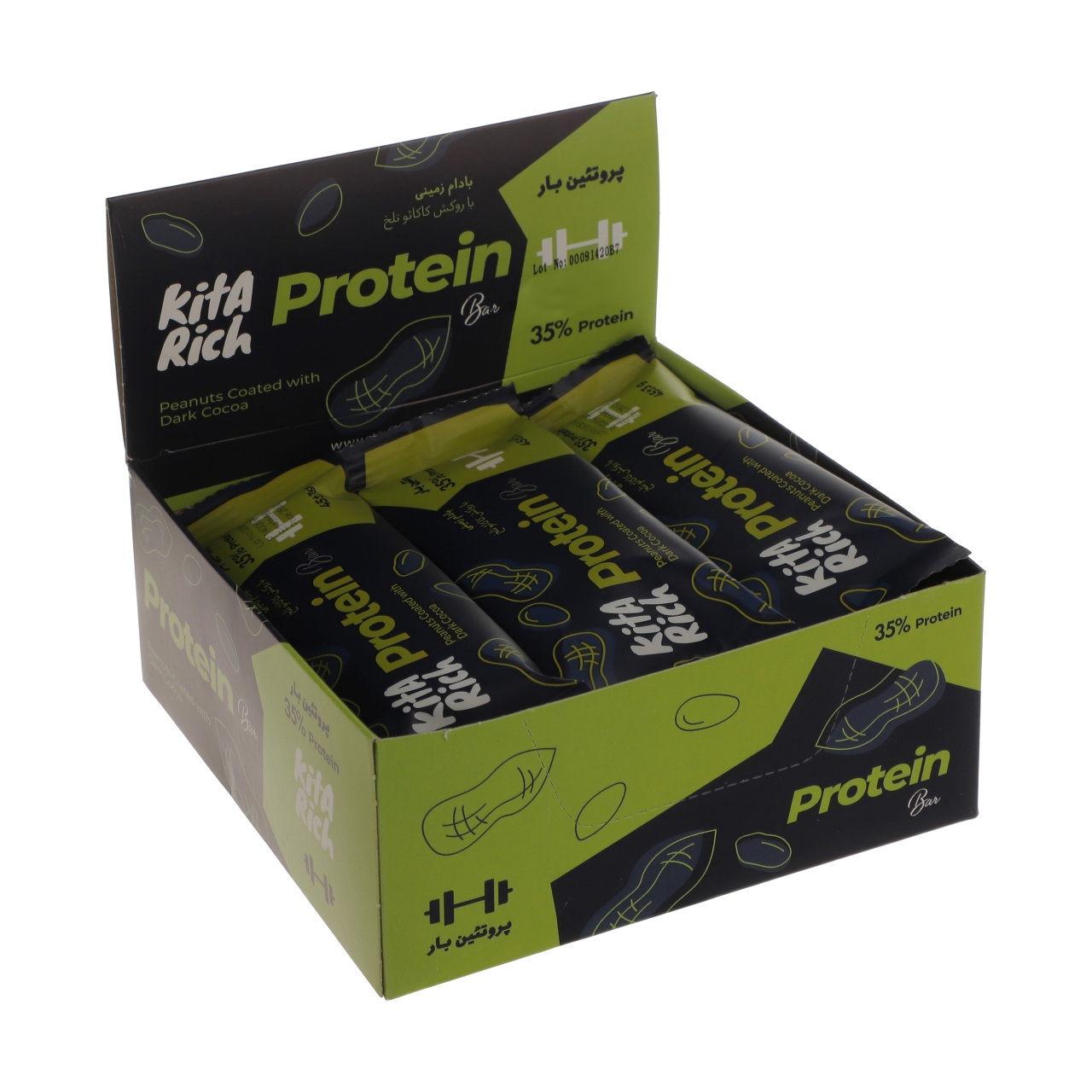 پروتئین بار بادام زمینی کیتاریچ با روکش کاکائو تلخ بسته 12 عددی