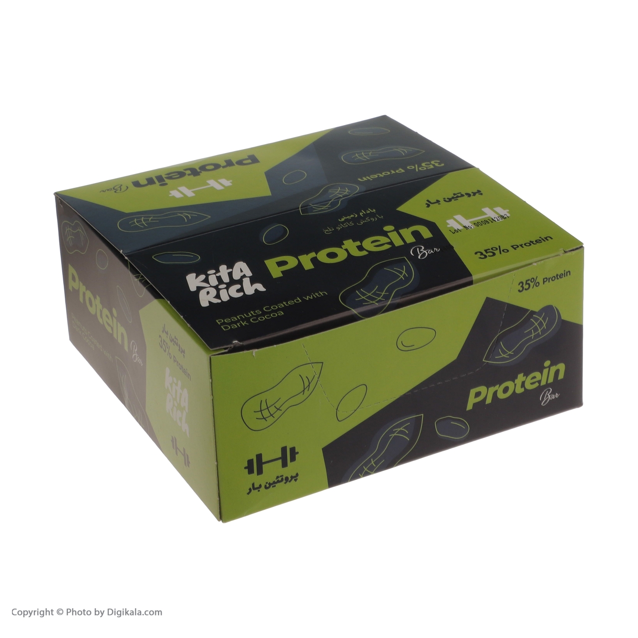 پروتئین بار بادام زمینی کیتاریچ با روکش کاکائو تلخ بسته 12 عددی